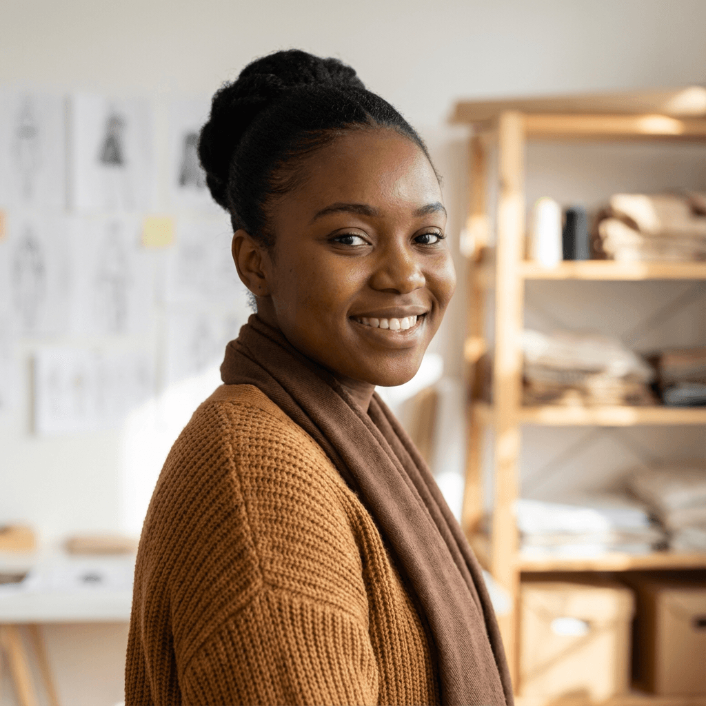 Female entrepreneur in her early 30s with an approachable, capable presence