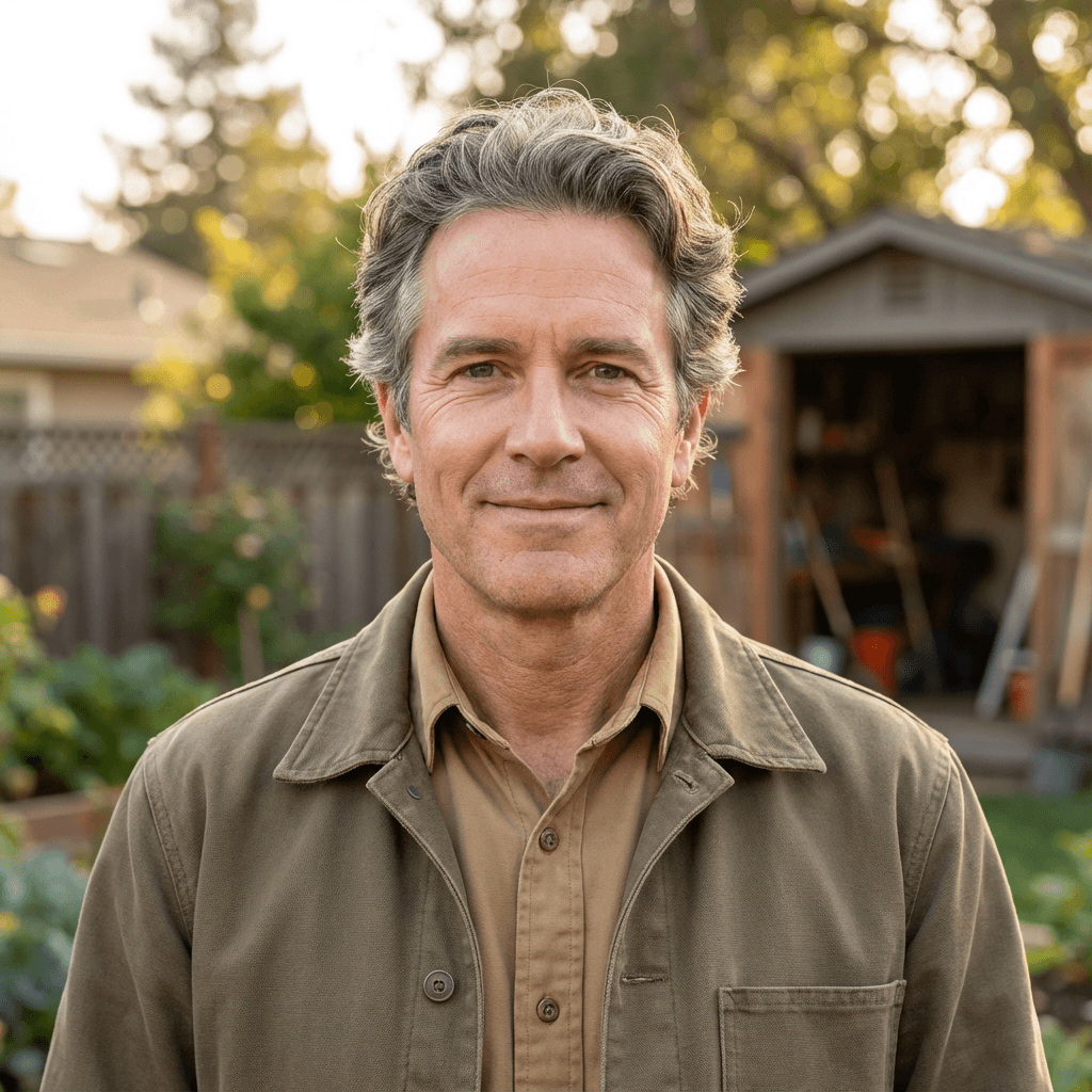 Male contractor in his mid 40s with a trustworthy, working-professional appearance