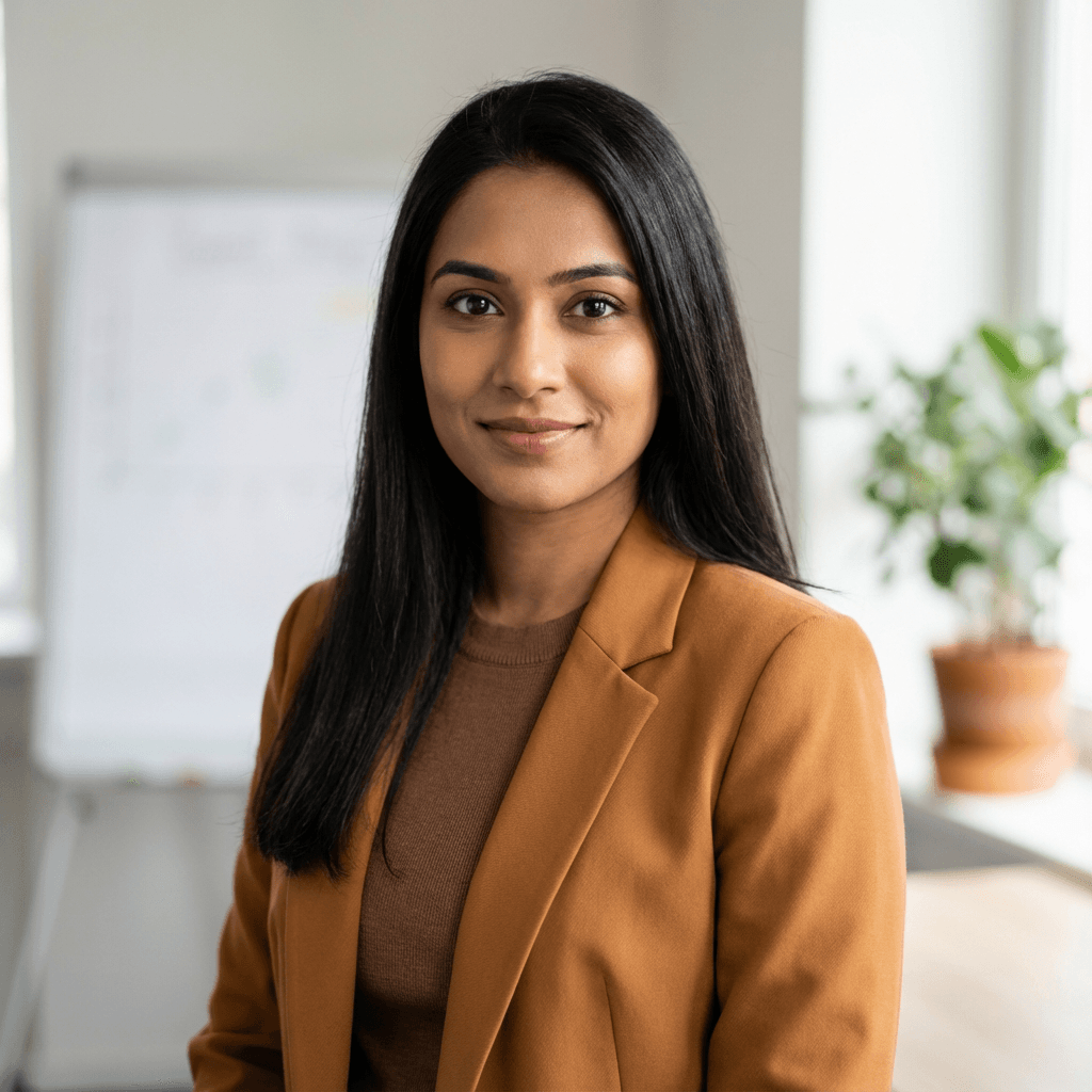 Priya Patel, managing partner, in a navy suit