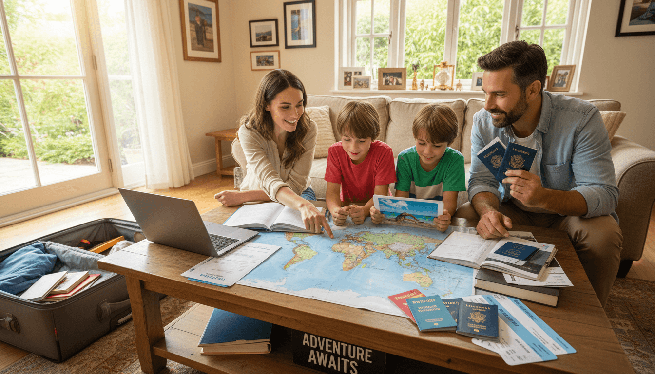 Family planning travel with documents at home